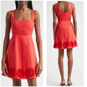 New Elexiay Kogi Crochet Embellished A Line Mini Dress Square Neck Red Sz S